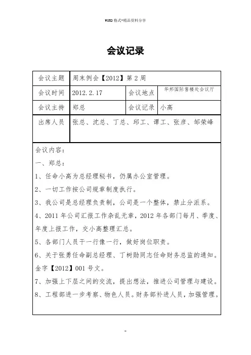 会议记录模板