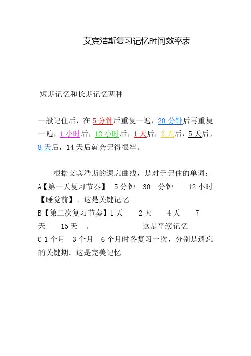 予秦私藏艾宾浩斯复习记忆时间效率表