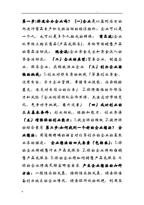 大学生SYB创业培训知识点总结