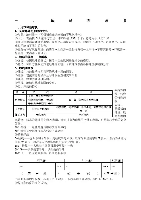 第一章地球和地图知识点