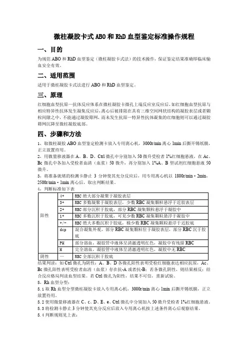 微柱凝胶卡式ABO和RhD血型鉴定标准操作规程