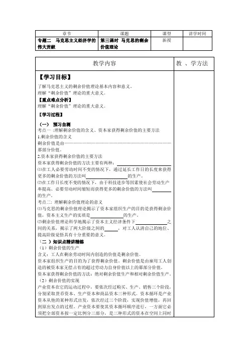 马克思的剩余价值理论教案