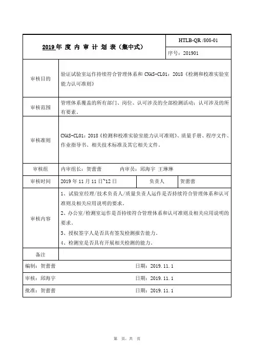 01年度内审计划表