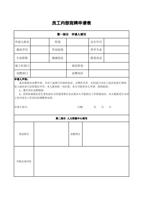 员工内部竞聘申请表