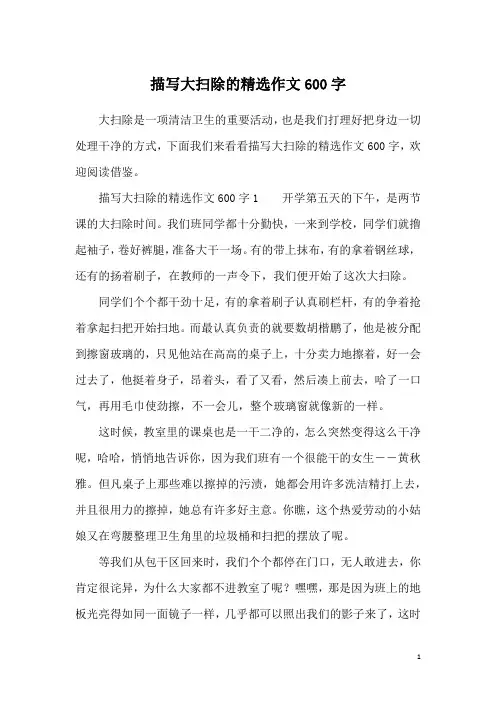 描写大扫除的精选作文600字