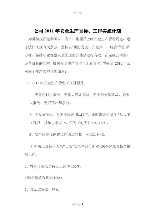 2011年安全目标计划