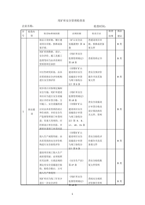 尾矿库安全管理检查表