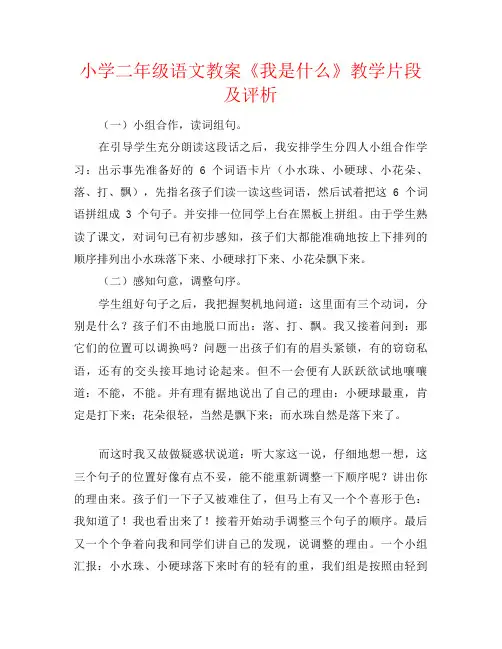 小学二年级语文教案《我是什么》教学片段及评析