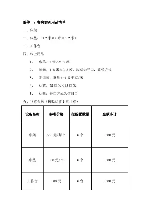 酒店设备清单