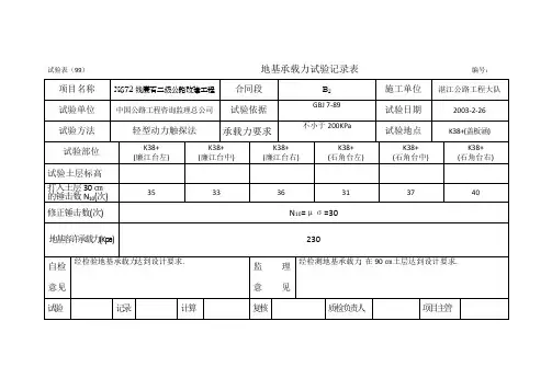 试验表   地基承载力试验记录表
