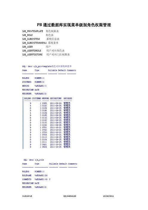 PB通过数据库实现菜单级别角色权限管理