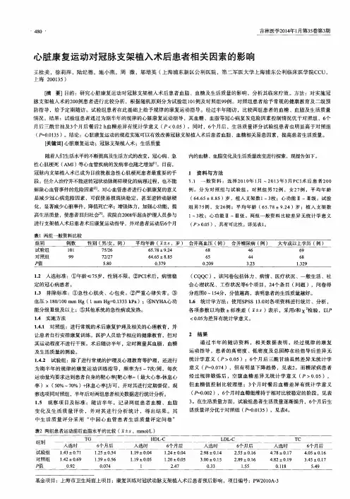 心脏康复运动对冠脉支架植入术后患者相关因素的影响