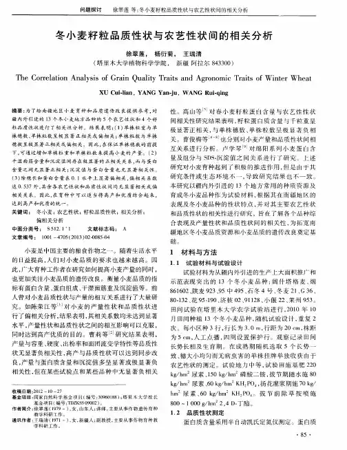 冬小麦籽粒品质性状与农艺性状间的相关分析