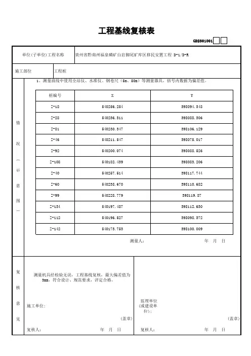 工程桩工程基线复核表