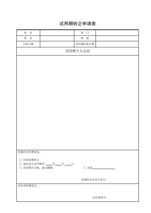 试用期转正申请表
