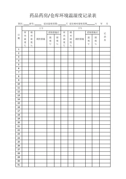冰箱温湿度记录表