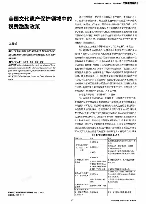 美国文化遗产保护领域中的税费激励政策