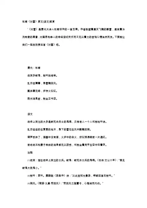 唐诗赏析-杜甫《对雪》原文译文鉴赏