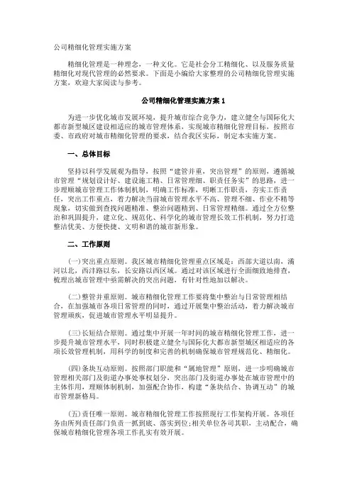 公司精细化管理实施方案