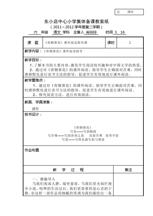青铜葵花阅读指导课教案