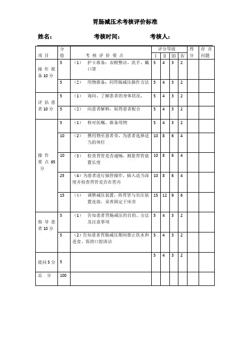 胃肠减压考核评价标准