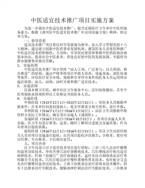 中医适宜技术推广项目实施方案