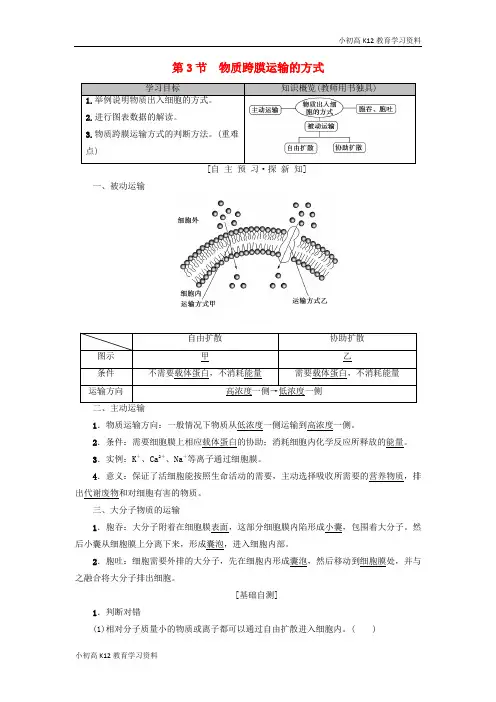【K12教育学习资料】[学习]2018-2019学年高中生物 第四章 细胞的物质输入和输出 第3节