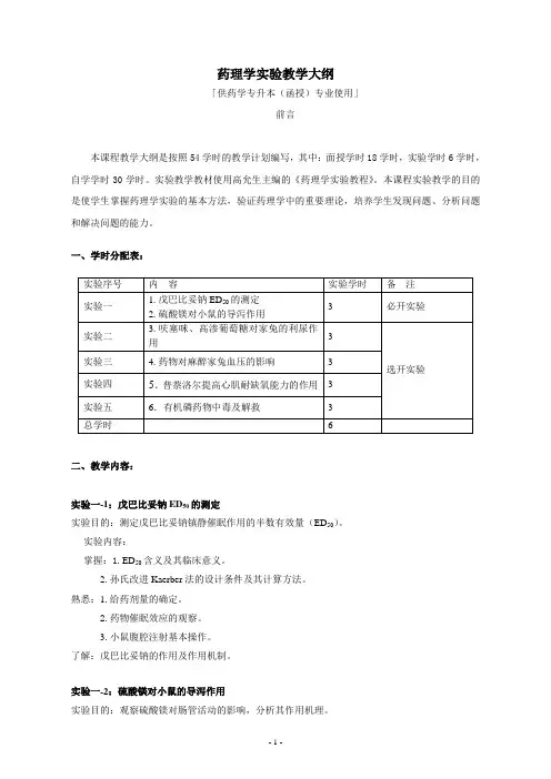 药理学实验教学大纲