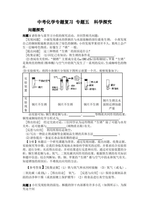 中考化学专题复习 专题五  科学探究(附参考答案)