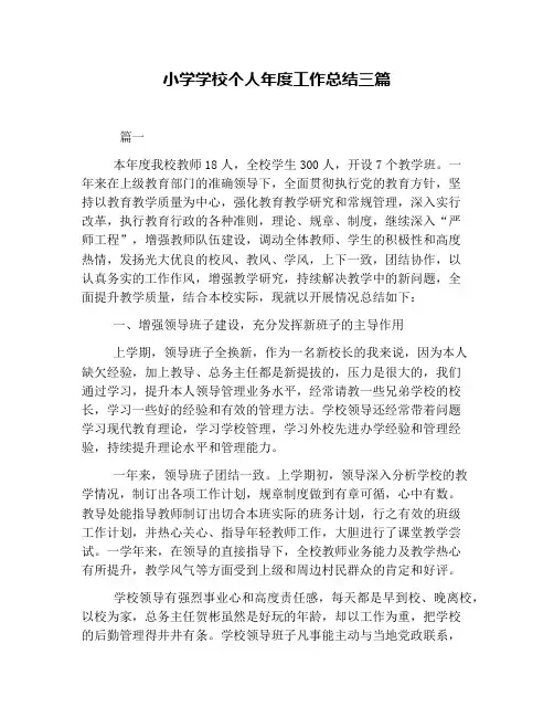 小学学校个人年度工作总结三篇