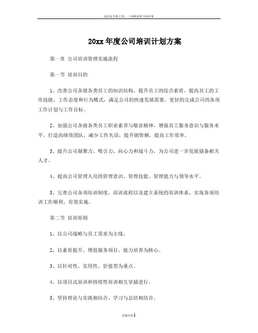 人资规划公司年度公司培训计划方案 2