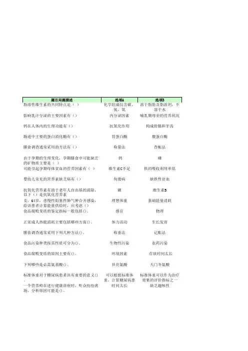 公共营养师基础网络考试题库--公共营养师基础不定项选择题【多选题】导入模板