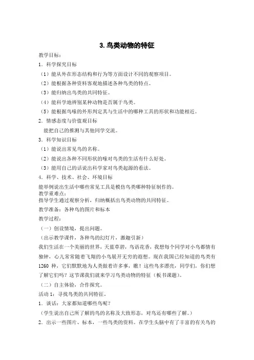 3鸟类动物的特征