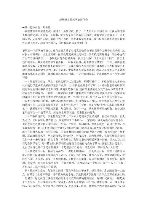 差班班主任教学心得体会