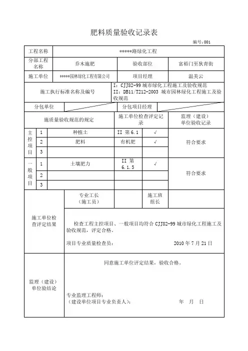 肥料质量验收记录表