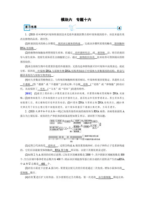 【精品】2019高考生物二轮复习练案：专题十六 基因工程和细胞工程(含答案)
