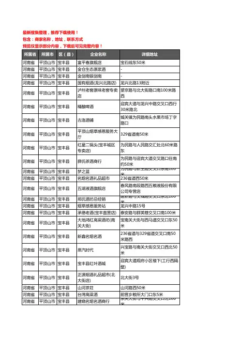 新版河南省平顶山市宝丰县酒水批发企业公司商家户名录单联系方式地址大全189家