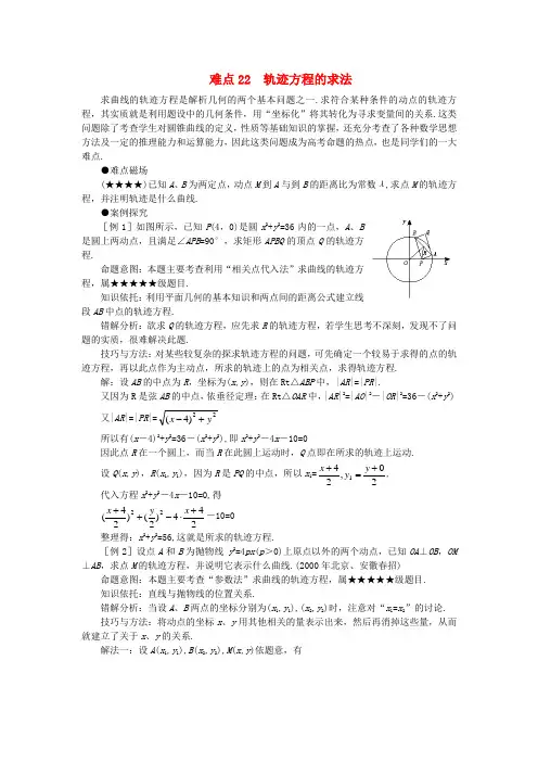 高中数学高考难点归纳22  轨迹方程的求法知识点分析全国通用