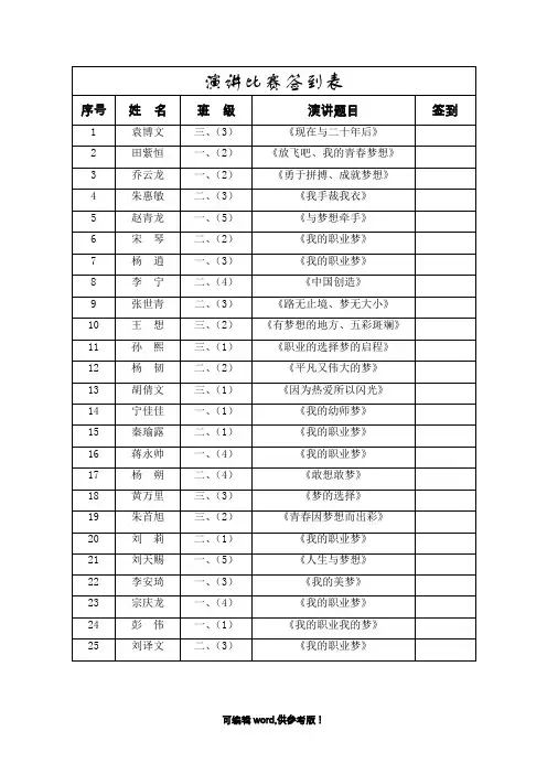 演讲比赛签到表