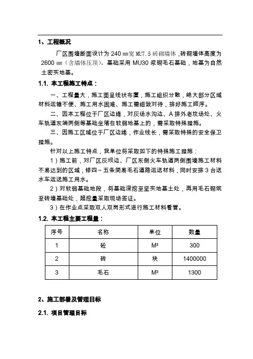 厂区围墙施工方案 2