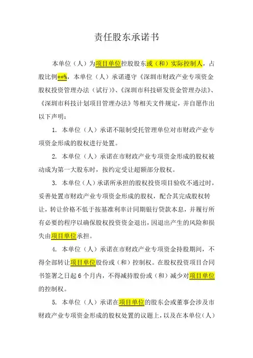 责任股东承诺书
