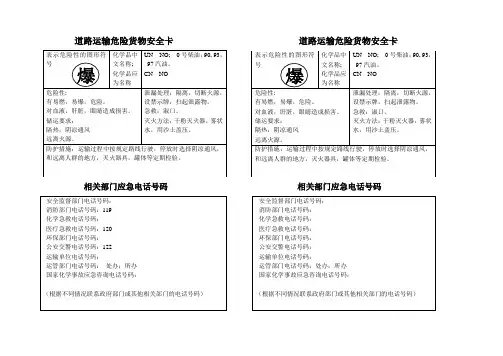 道路运输危险货物安全卡