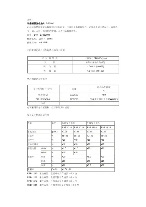 复合垫片性能参数