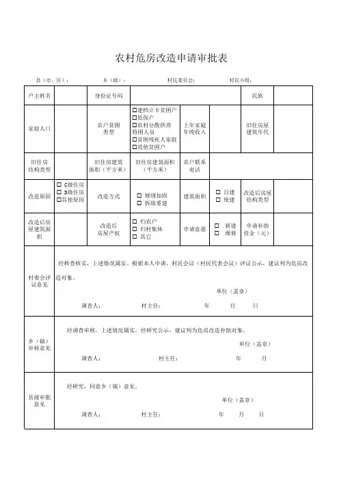 农村危房改造申请审批表