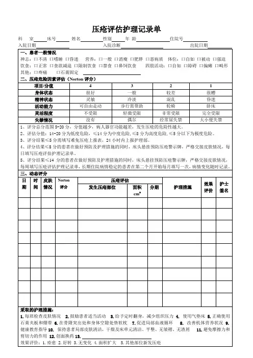 压疮护理评估记录单