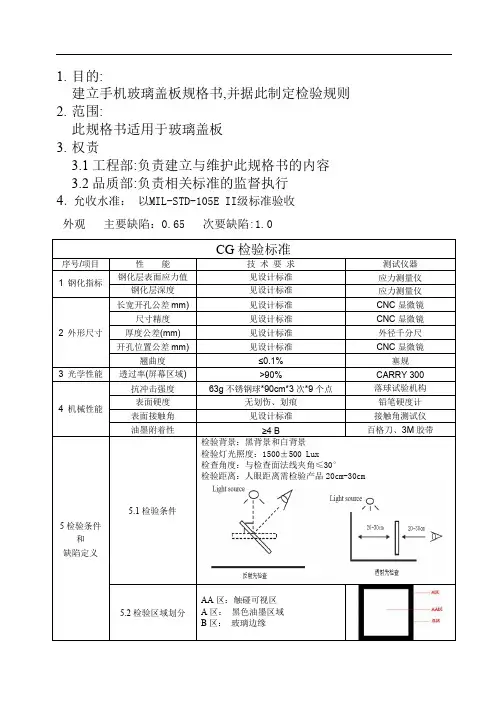 触摸屏平板电脑及手机盖板玻璃检验标准