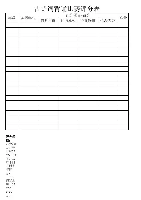 2018古诗词背诵比赛评分表