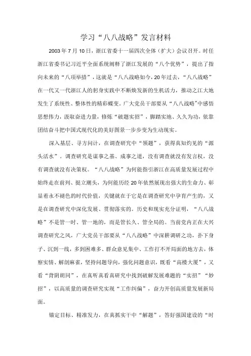 学习八八战略发言材料