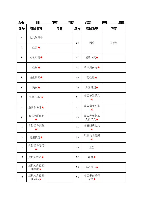 幼儿学籍基本信息表正式