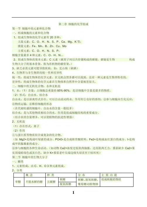 高中生物必修一第二章组成细胞的分子
